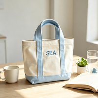 Tas Kanvas Katun Reusable Kawaii Mini Tote dengan Kantong Multi Warna 12oz Tas Belanja Mini Tas Tote Anak Lucu Logo Bordir