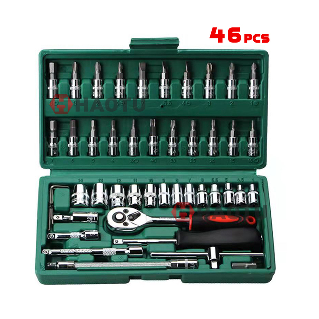 46pcs Hand Tool Kit 1\\/4\\\" 1\\/2\\\" Socket Wrench Spanner Set Auto Repair Tool Kit