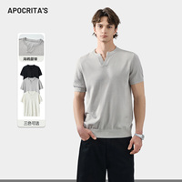 T-shirt à manches courtes en nylon/acrylique uni décontracté pour homme APO de haute qualité, col en V, 290 g, respirant, coupe régulière