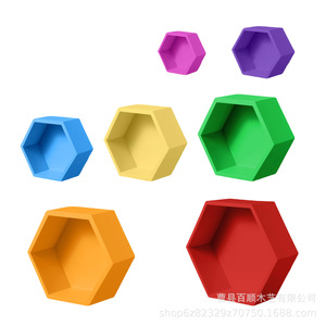 Wooden Hexagonal Wall Mounted <b>Shelf</b> 7 Piece Set Colorful Storage <b>Rack</b> For Kids Room Decoration - Product Image 2