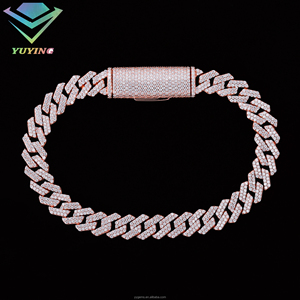Cadena Cubana Popular de Moissanita para Hombre, 2 Filas, 8mm-20mm de Ancho, Chapada en Oro, Plata de Ley 925, Collar con Certificado GRA, Regalo - Product Image 5