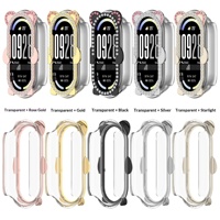 Étui de protection en métal et PC pour montre Mi Band 10 & 8/9 avec design ajouré orné de diamants en forme d'ours