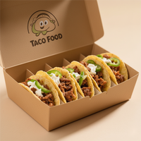 Custom Logo Recyclable Kraft Paper Taco Box with Matt Lamination & Embossing Disposable Food Grade Takeaway Tray for 2 Tacos