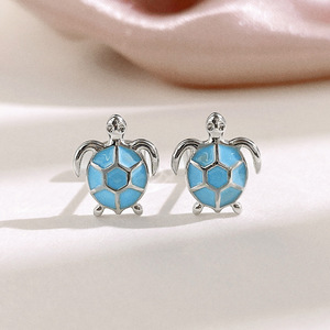 Orecchini a perno con tartaruga blu, smaltati, in ottone, a forma di animale marino, gioielli alla moda da donna, accessorio regalo - Product Image 6