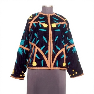 ART&ART Velvet Artisan Hand Embroidered Suzani <b>Quilted</b> <b>Jacket</b> Floral Design 100% Cotton Woven Fabric Eco-Friendly Quick Dry High - Product Image 1