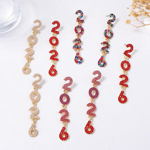 Mode Carnaval Nieuwjaar Natuursteen 2026 Digitale Legering Lange Oorbellen Senior Niche Voortreffelijke All-Match Hot Selling - Product Image 1