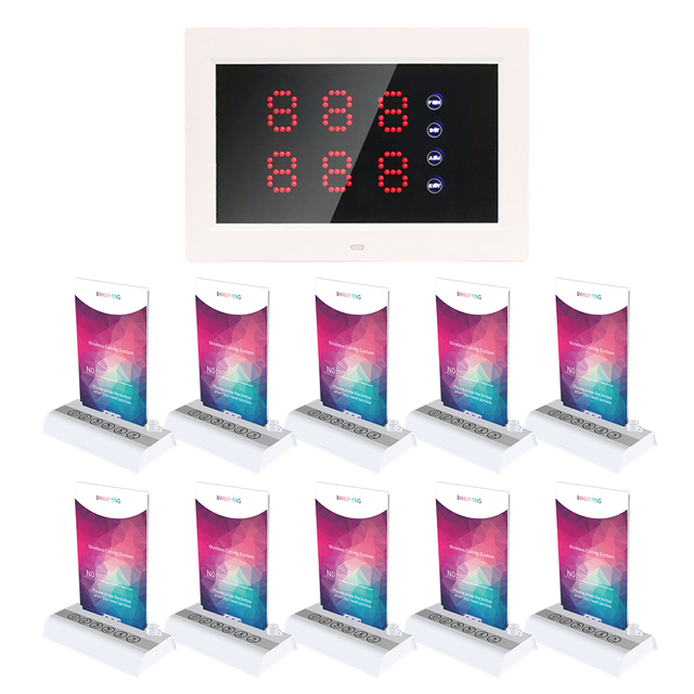 Restaurant Pager System Queue Calling System Wireless Table Call With 1 Display Screen/10 Call Buttons
