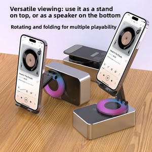 Soporte para Teléfono Móvil Tres en Uno para Altavoz Pequeño, Plegable, Giratorio, con Luces, Multifuncional, Portátil, de ABS - Product Image 3