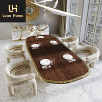 Table à manger antique en Stonehenge naturel classique au design exclusif de luxe personnalisée en usine Table à manger en métal doré