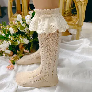 Cotton Transfer Circle Rumi Pointelle Crochet Baby Calf Socks