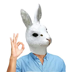 Máscara de cabeza de conejo blanco, mascarilla de látex de cabeza completa, Animal, conejo, para fiesta, disfraz de Pascua, Carnaval