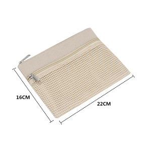 Borsa da viaggio in tela naturale Beauty Case per il trucco borsa da toilette con cerniera a doppia cerniera in cotone tasca in rete per cosmetici borsa regalo - Product Image 2