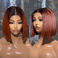 Perruque de Cheveux Humains Naturels Bruts Vietnamiens Ombrés Roux-Marron Gingembre, Courts Carrés, Fermeture en Dentelle HD Sans Colle, Prix de Gros Abordables