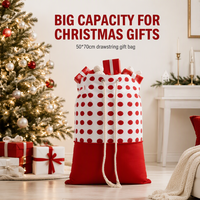 Sac cadeau de Noël, grand sac à cordon de serrage, sac du Père Noël rouge à pois, sac cadeau de Noël réutilisable avec cordon de serrage pour les cadeaux de fêtes