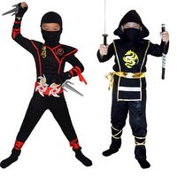 Kinder-Ninja-Cosplay-Kostüm-Set für Jungen und Mädchen, Halloween-Karneval-Verkleidung mit Dolch, Messer, Wurfpfeilen, Schwertkämpfer-Kampfanzug