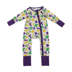 RTS Mardi Gras arcos máscara cocodrilo nuevo bebé ropa de dormir cremallera Footie Sleepers recién nacido regalo nuevos diseños venta al por mayor bebé ropa de dormir - Product Image 1
