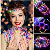 Serre-tête LED lumineux en forme de guirlande de fleurs avec 10 fleurs et 10 lumières, couronne florale multicolore pour festival, mariage, fête et danse