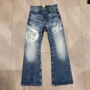 Jeans en denim délavé vintage ODM/OEM personnalisés pour hommes, coupe bootcut, baggy, effet délavé au laser, coupe droite ample, pour toutes les saisons - Product Image 1