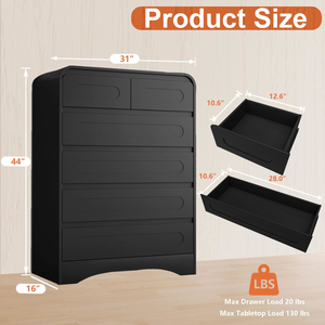 Wooden Dresser for Bedroom with <b>6</b> <b>Drawers</b>, Tall Modern Dressers & Chest of <b>Drawers</b> Curved Profile Design - Product Image 6