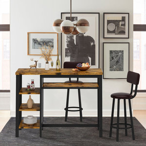 Conjunto de <span class=keywords><strong>Mesa</strong></span> de Bar para 2 Personas, <span class=keywords><strong>Mesa</strong></span> de Bar Moderna de Altura de Mostrador de Cocina y Taburetes <span class=keywords><strong>con</strong></span> 4 Estantes de Almacenamiento, Taburetes Tapizados en PU - Product Image 6