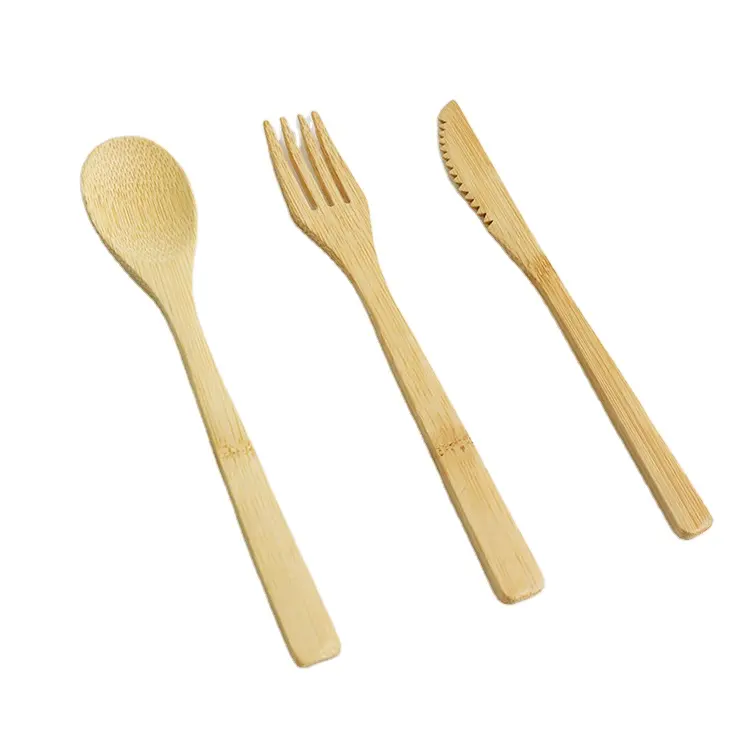 2024 popolare set di posate di bambù riutilizzabile coltello di bambù forchetta cucchiaio studente bambino adulto