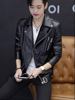 Blouson Moto Décontracté Homme Coupe Droite en Cuir PU Noir avec Fermeture Éclair et Col Revers, Coupe-Vent Polyvalent, Personnalisable avec Votre Logo (OEM)