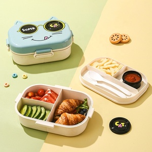 New Arrival <strong>PP</strong> Plastic Two <strong>Layered</strong> <strong>Lunch</strong> <strong>Box</strong> Airtight Microwave Bento <strong>Box</strong> Kids Food Storage Container with Fork and Spoon - Product Image 2