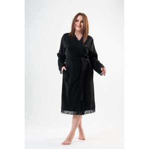 Women's Romantic <b>Lace</b> Robe with Pockets XXL Long-Sleeve Fleece Free Size Elastic Waist Closure Breathable for Homewear - Product Image 4