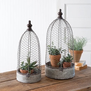 Ev bahçe bitki koruma için iki toz kaplanmış Metal tavuk tel Cloches & Mesh kafesleri Set - Product Image 1