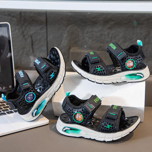 Nouvelles sandales de plage décontractées pour garçons, été 2025, fermeture velcro, cuir synthétique bleu/vert, grandes tailles pour enfants et étudiants - Product Image 2