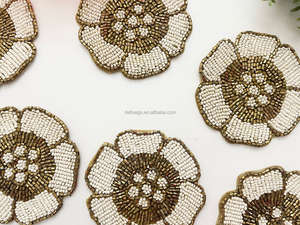 Gift Idea Home Decor Luxury Handmade <b>Beaded</b> <b>Placemats</b> Round Flower Desk Mat Mug Rug Coasters - Product Image 6