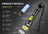Lampe de plongée en alliage d'aluminium avec source lumineuse LED XHP70 rechargeable par USB, étanche IP55, 2000+ lumens, faisceau de 70 m