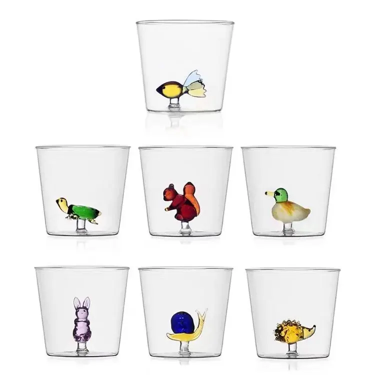 Hot selling cute high borosilicate transparent Food Grade Animal Glass Cup or double wall glass cups For Kids