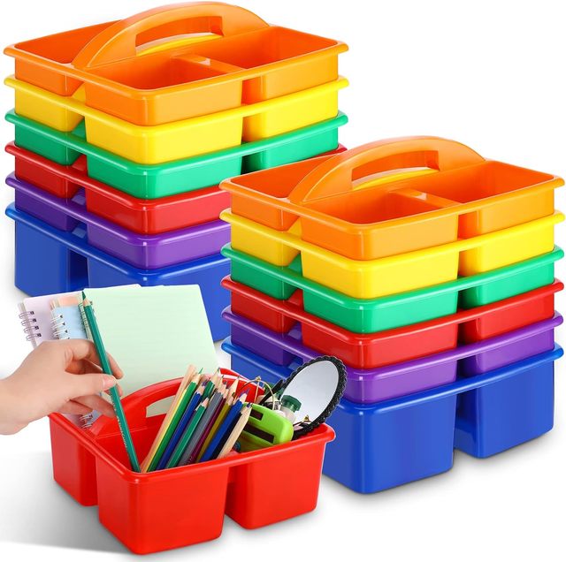 29652 Durable 3 Compartment Plastic Tote Small Size School Art Caddy Craft Caddy Portable Tool Box Stackable Plastic Storage