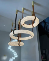 Lustre moderne minimaliste de luxe, luminaire suspendu en albâtre espagnol avec corde en cuir pour salon, chambre à coucher, hôtel