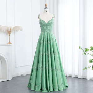 Fait sur mesure luxe perlé Dubai vert robes de soirée avec bretelles spaghetti femmes arabes robes de soirée de mariage Sz225-1 - Product Image 1