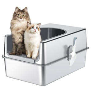 Caja de arena para gatos MSP-03 de acero inoxidable, 61x44x19cm, rectangular, de metal y plástico, a prueba de salpicaduras, para gatos adultos - Product Image 4