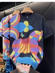 T-shirt Estiva da Uomo di Alta Gamma, Nuova Collezione, 100% Cotone, con Ricamo 3D a Coda di Cavallo e Stampa a Colori, Vestibilità Ampia, Manica Corta, Design di Nicchia - Product Image 2