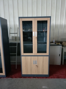 Armoire de classement en acier moderne pour bureau avec 2 portes vitrées, 2 niveaux réglables, ignifuge et étanche, pour rangement de cuisine - Product Image 4