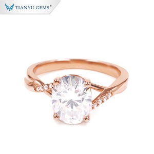 Tianyu แหวนแต่งงานประดับเพชรโมอิสเพชรรูปวงรีแหวนแต่งงานรูปกุหลาบทอง14K 18K 3CT - Product Image 2