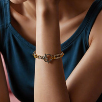 YF6706 Nuevo Brazalete de Cadena Gruesa con Cierre OT de Dos Tonos Chapado en Oro de 18K de Acero Inoxidable, Resistente al Agua para Uso Diario