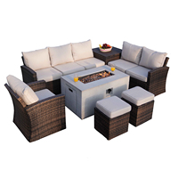 Ensemble de canapé rectangulaire en rotin PE en osier pour foyer de table à gaz de patio de fête en plein air pour cour parc ferme