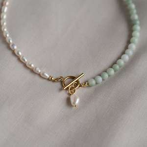 Nueva moda Rosa Aventurina Piedra Media perlas de agua dulce y collar de cuentas de piedras preciosas para joyería de mujer - Product Image 5