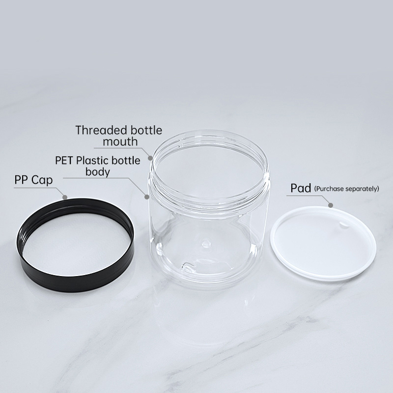 Transparent Wide Mouth Plastic Jars for Cosmetic with Lids and Pad Neck Size 83mm 500 ml Empty clear Cream Cans