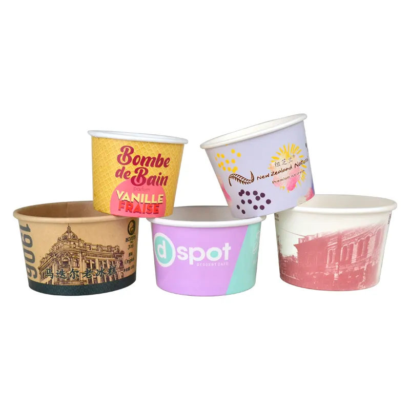Taza de papel de helado impresa personalizada, cuencos de papel, cuencos de sopa, productos de papel desechables