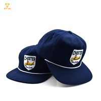 Casquette de baseball non structurée en coton Oxford Dobby à 5 panneaux, visière plate, logo brodé personnalisé, cordon bleu marine