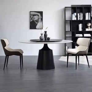 Mesa redonda de acero al carbono de lujo ligero con plato giratorio minimalista moderno hogar pequeña mesa de comedor de placa de roca de gama alta - Product Image 4