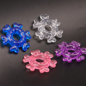 Anillo Vibrador de Silicona en Forma de Corazón, Juego de Anillos para Pene en Rosa, Transparente, Morado y Azul, de Goma Suave, Juguete Sexual para Adultos - Product Image 1