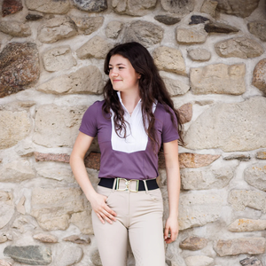 Traditionele Paarse Paardensport Top Met Ritssluiting Kraag Witte Slabbetje Met Geperforeerde Gaten Perfecte Paardenproducten - Product Image 4