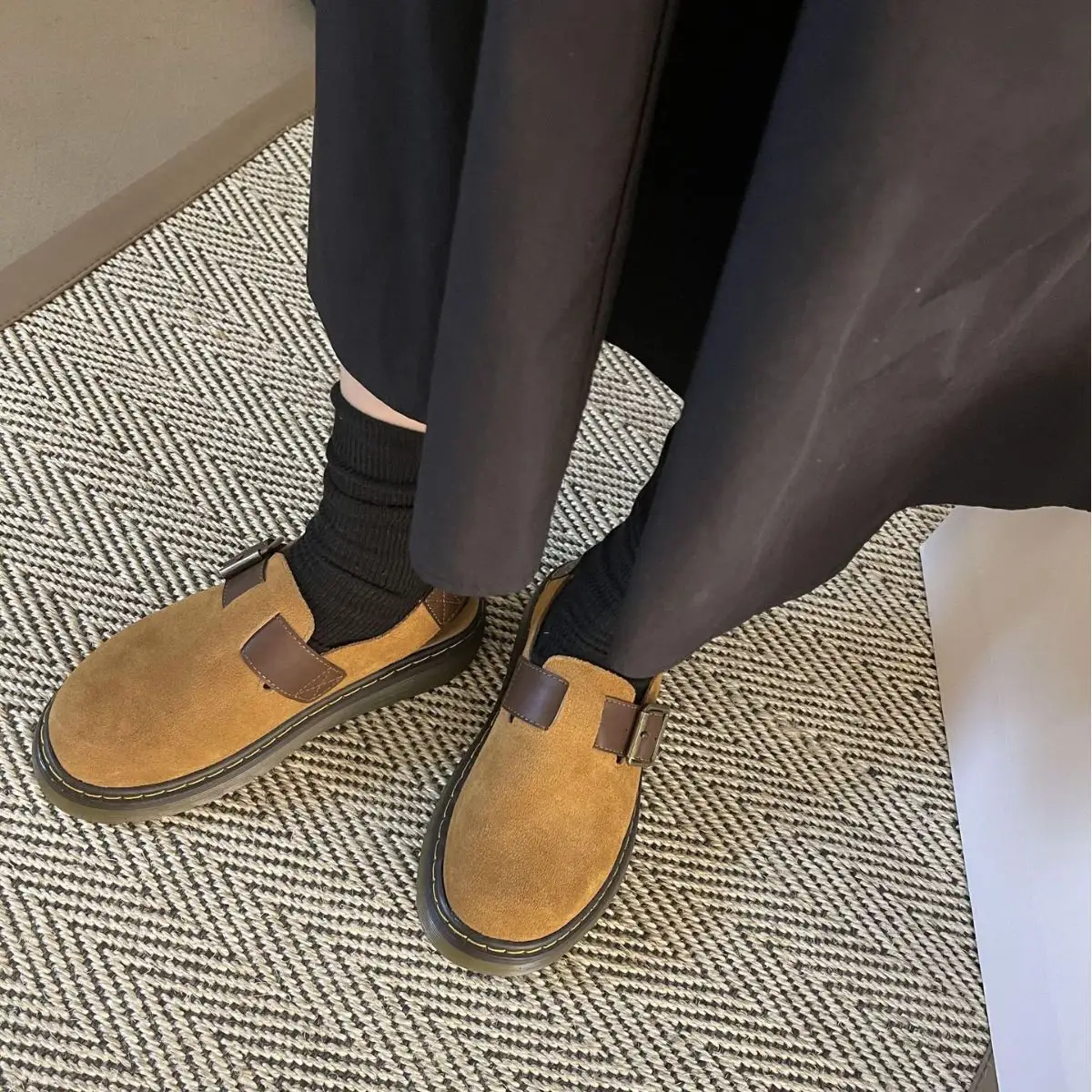 2023 Outono Nova Moda Post Frost Casual Dois Desgaste Bucken Sapatos Vintage couro genuíno sola grossa toe sandálias